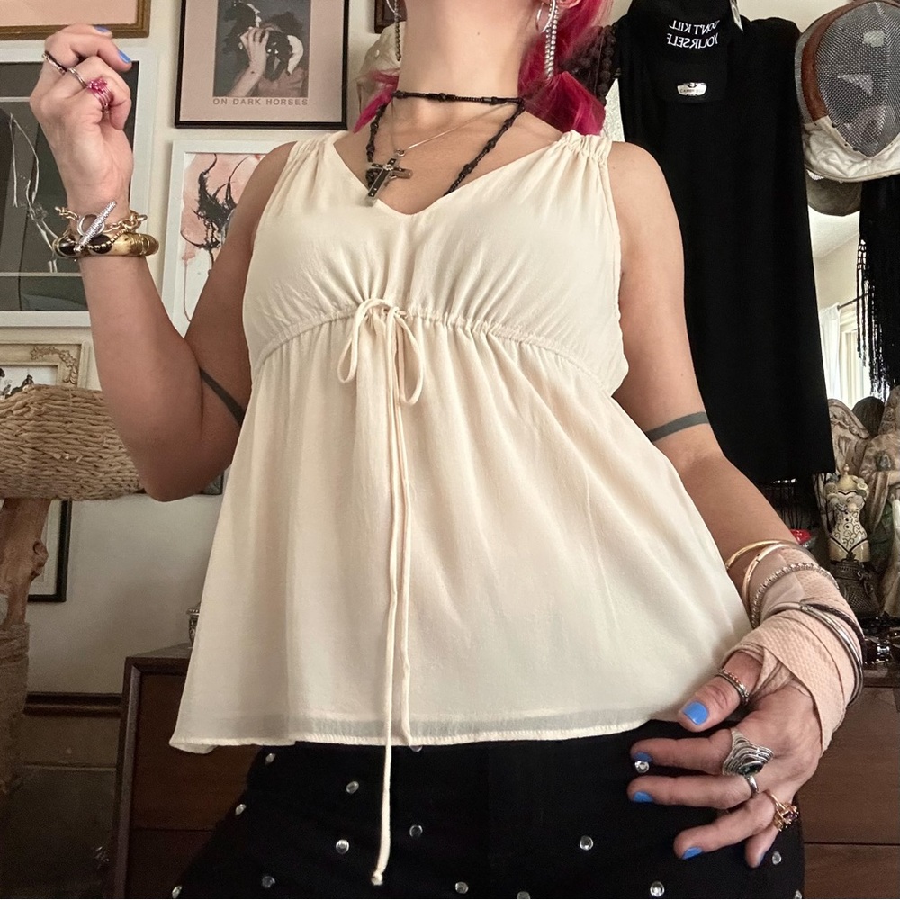 theory nude silk crepe layered babydoll tank / size small